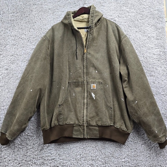 Carhartt Jacket Mens 3XL Green Canvas Quilted Workwear Distressed Vintage JQ142 - Picture 1 of 15